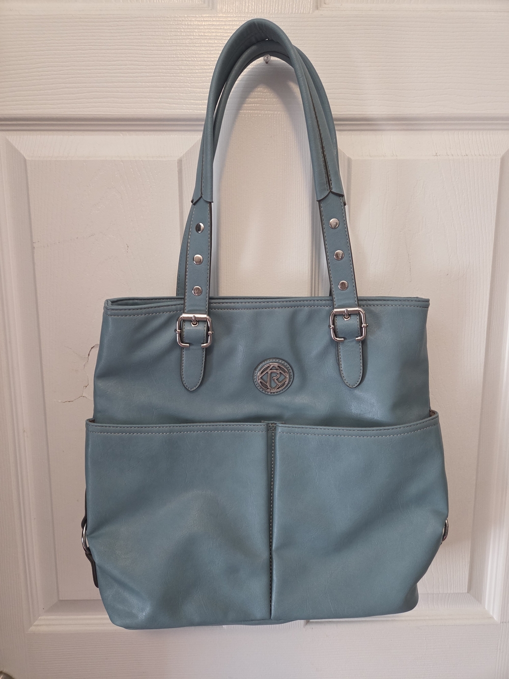 Relic Teal Blue Double-Pocket Tote with Buckle Straps